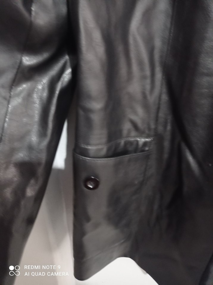 Düğmeli Siyah Deri Kadın Ceket - Görsel 5