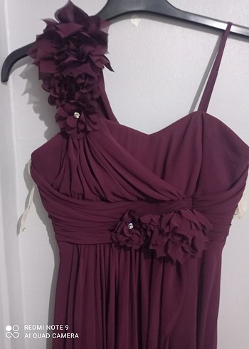 Bordo Drapeli Straplez Uzun Abiye Elbise