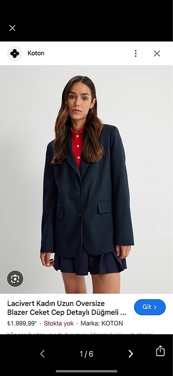 Koton Lacivert Blazer Ceket