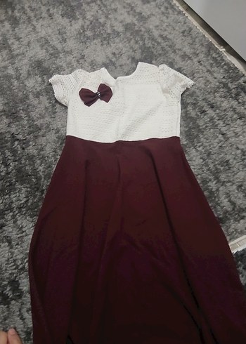 Bordo Kız Çocuk Örme Kısa Kollu Elbise