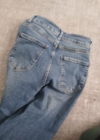 Kadın Mavi Bol Paça Midi Denim Jean - Görsel 4