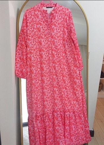 Pembe Desenli Uzun Bohem Elbise