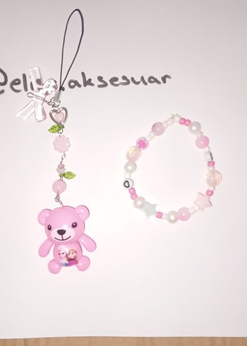 Pembe Boncuklu Ayıcık Charm Seti - Görsel 2