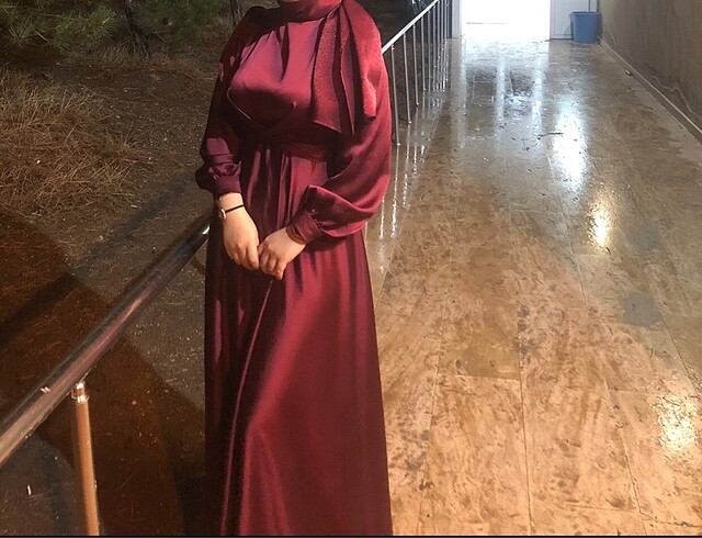 l Beden Bordo saten elbise