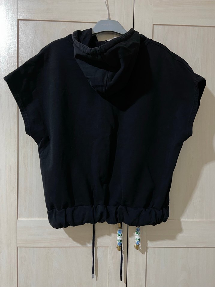 Siyah Kısa Kollu Kemerli Sweatshirt - Görsel 4