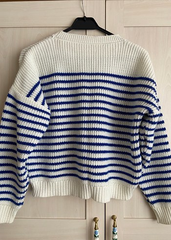 Çizgili Örgü Kadın Kazak - Görsel 2