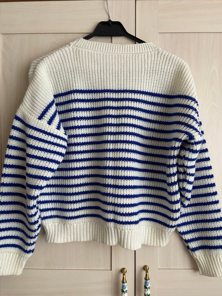 Çizgili Örgü Kadın Kazak - Görsel 2