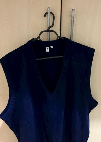 Mavi V Yaka Örgü Oversize Kadın Süveter - Görsel 3