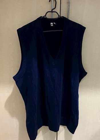 Mavi V Yaka Örgü Oversize Kadın Süveter - Görsel 2