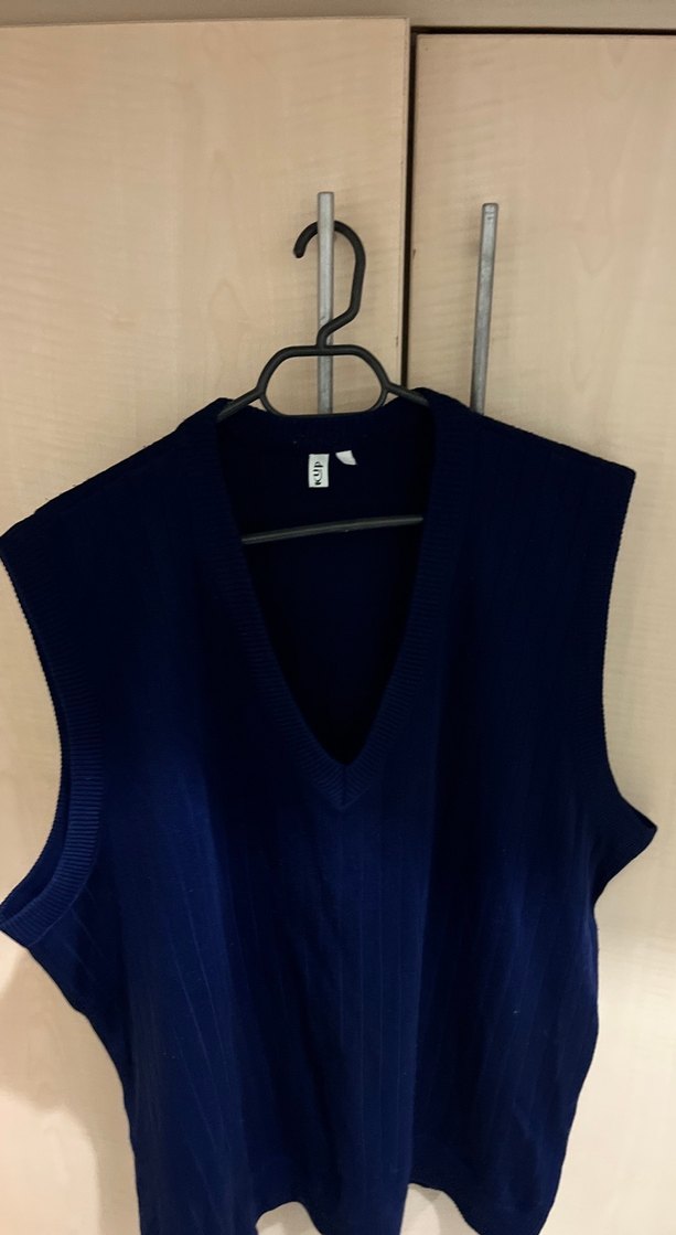 Mavi V Yaka Örgü Oversize Kadın Süveter - Görsel 3