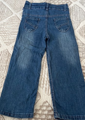 7 8 yaş kız çocuk Mavi Kemerli Salaş Midi Kot Pantolon - Görsel 3