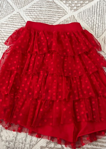 Kız Çocuk Kırmızı Puantiyeli Fırfırlı Etek - Görsel 2