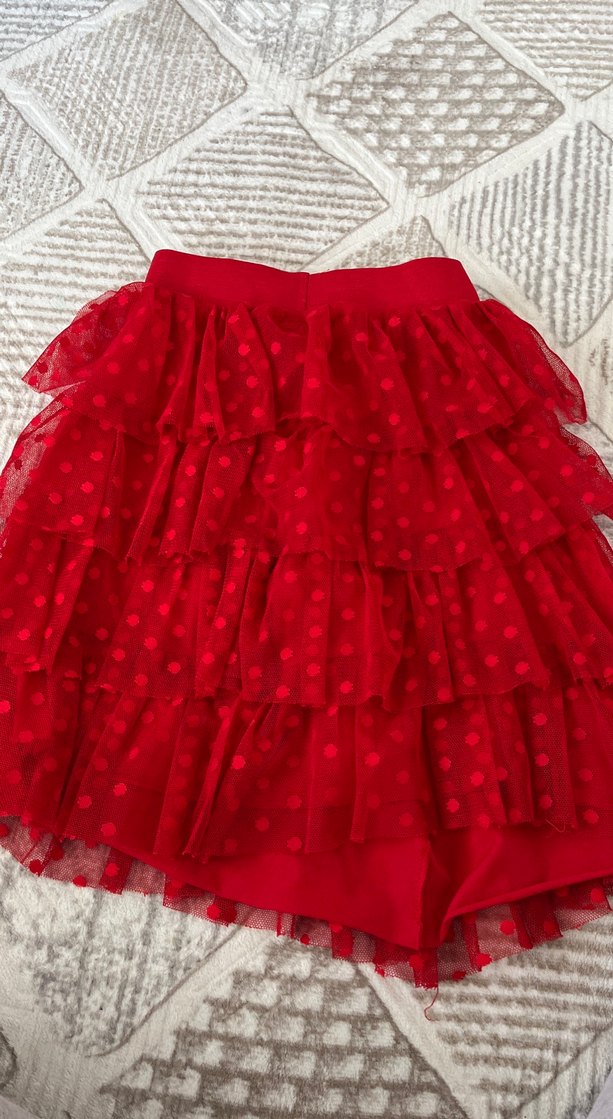 Kız Çocuk Kırmızı Puantiyeli Fırfırlı Etek - Görsel 2