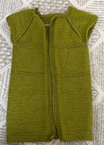 Kadın yağ yeşili el örgüsü yelek - Görsel 2