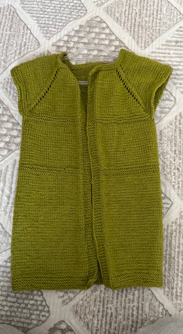 Kadın yağ yeşili el örgüsü yelek - Görsel 2