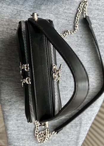 Zincir Detaylı Siyah Deri Kadın Çanta - Görsel 3