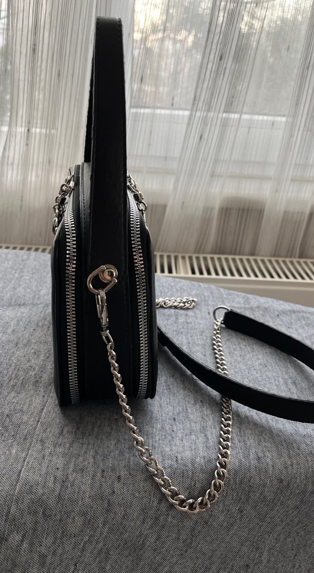 Zincir Detaylı Siyah Deri Kadın Çanta - Görsel 5
