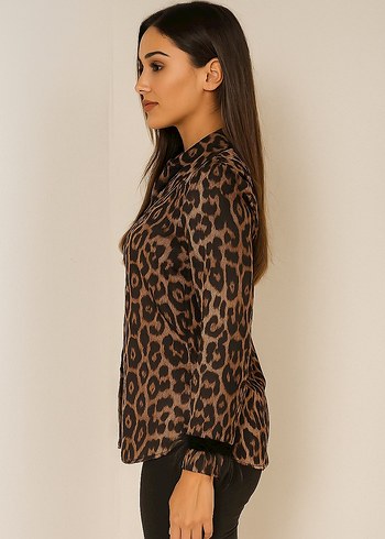 Zara Kahverengi Leopar Desenli Tüylü Kadın Gömlek