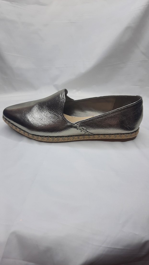 Gri Deri kadın Espadril gümüş desen - Görsel 2