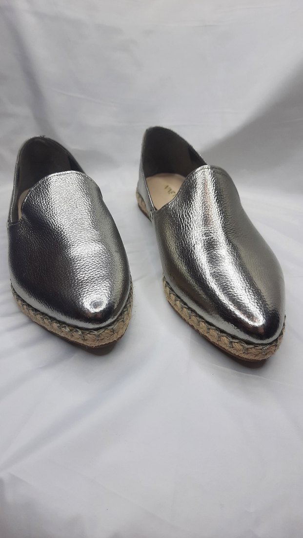 Gri Deri kadın Espadril gümüş desen - Görsel 3