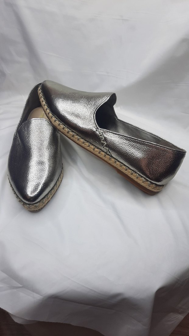 Gri Deri kadın Espadril gümüş desen - Görsel 4