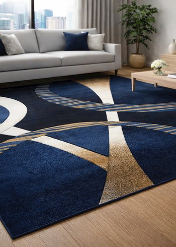 Soyut Desenli Koyu Mavi Modern Halı - Görsel 4