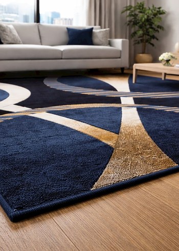 Soyut Desenli Koyu Mavi Modern Halı - Görsel 5