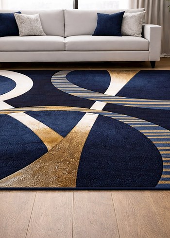 Soyut Desenli Koyu Mavi Modern Halı - Görsel 2