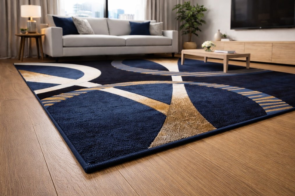 Soyut Desenli Koyu Mavi Modern Halı - Görsel 5