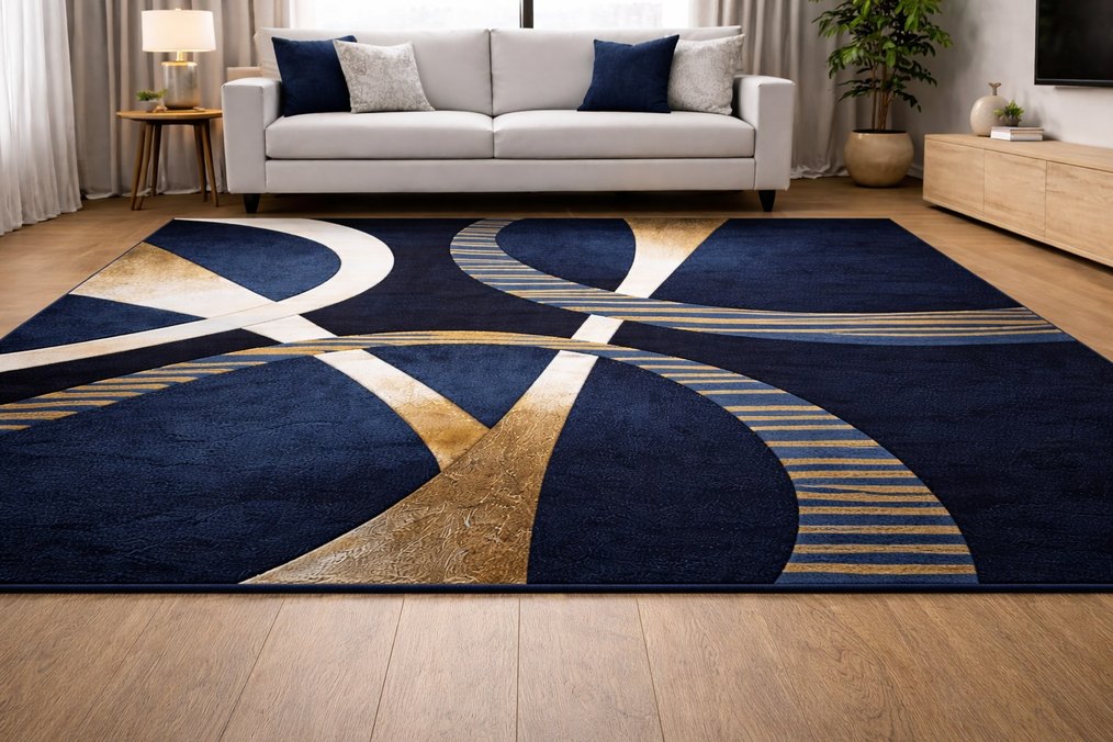 Soyut Desenli Koyu Mavi Modern Halı - Görsel 2