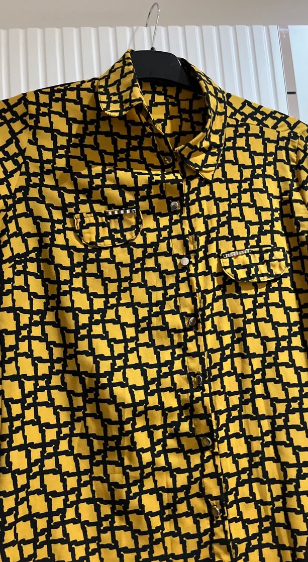Sarı Desenli Uzun Kollu Gömlek Tunik - Görsel 3