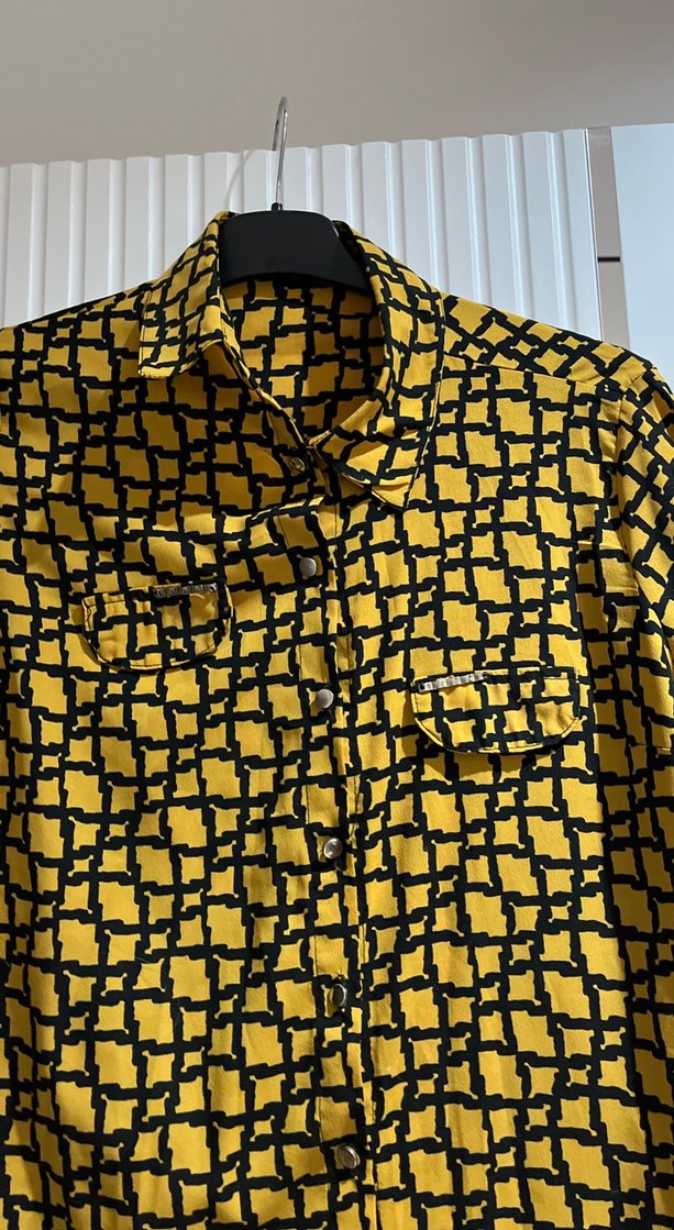 Sarı Desenli Uzun Kollu Gömlek Tunik - Görsel 2