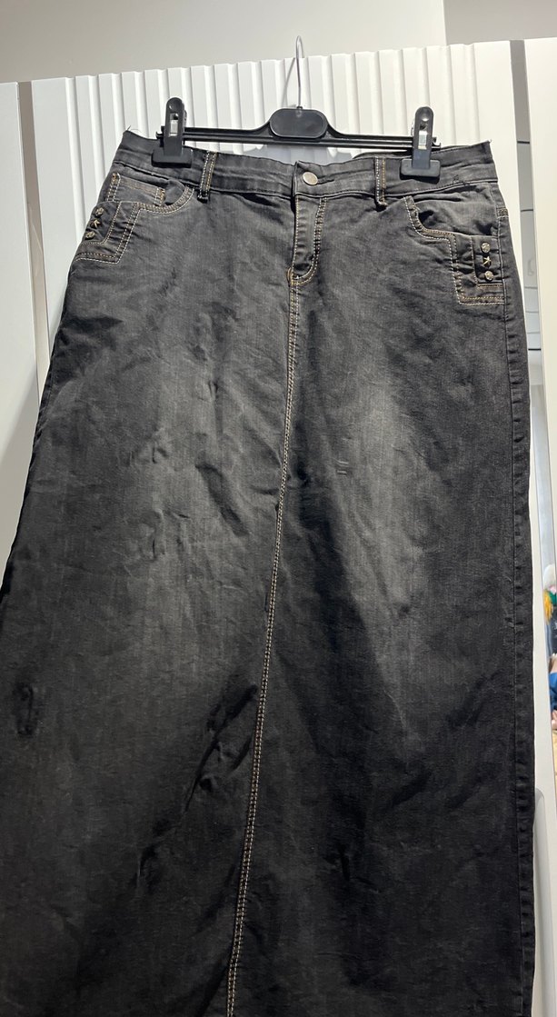 Siyah Kadın Uzun Kot Etek - Görsel 2