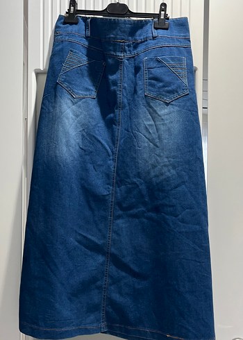 Düğmeli Mavi Kot Etek - Görsel 4