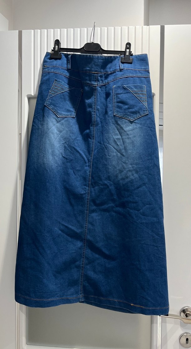 Düğmeli Mavi Kot Etek - Görsel 4