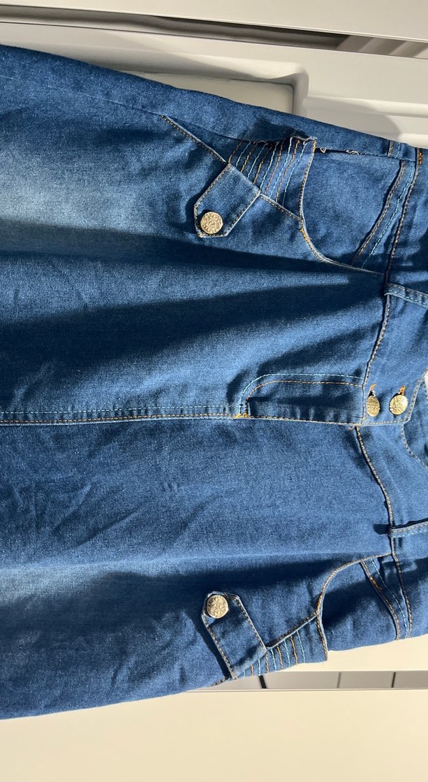 Düğmeli Mavi Kot Etek - Görsel 2