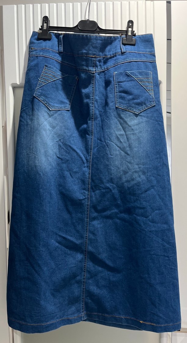 Düğmeli Mavi Kot Etek - Görsel 3