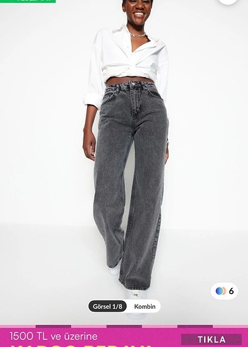 Gri Loose Fit Midi Denim Kadın Pantolon