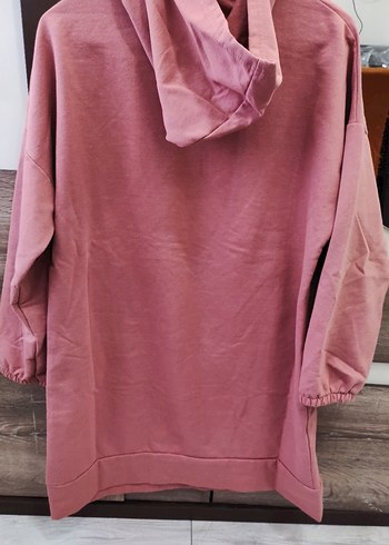 s Beden Gül Kurusu Uzun Kollu Kanguru Cepli Kadın Sweatshirt (Tunik)