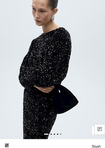 Siyah Payetli Uzun Kollu Mini Elbise - Görsel 2