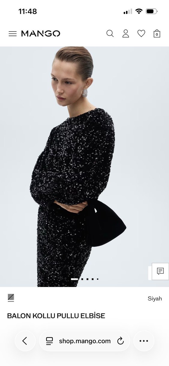 Siyah Payetli Uzun Kollu Mini Elbise - Görsel 2