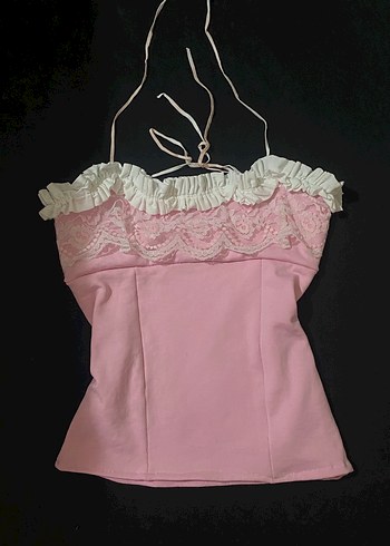 Zara Pembe Fırfırlı Straplez bluz