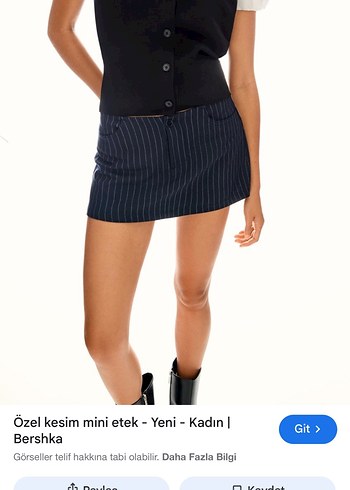 Bershka Lacivert Çizgili Mini Denim Etek
