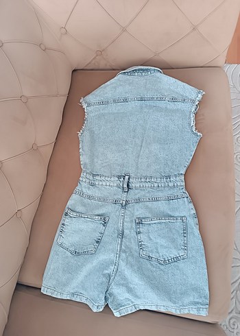 s Beden Kadın Mavi Denim Mini Tulum