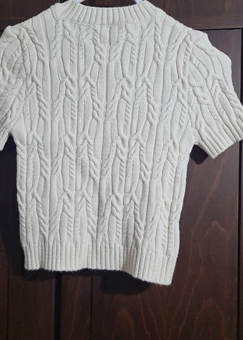 Kısa Kollu Bej Örgü Kadın Kazak - Görsel 3