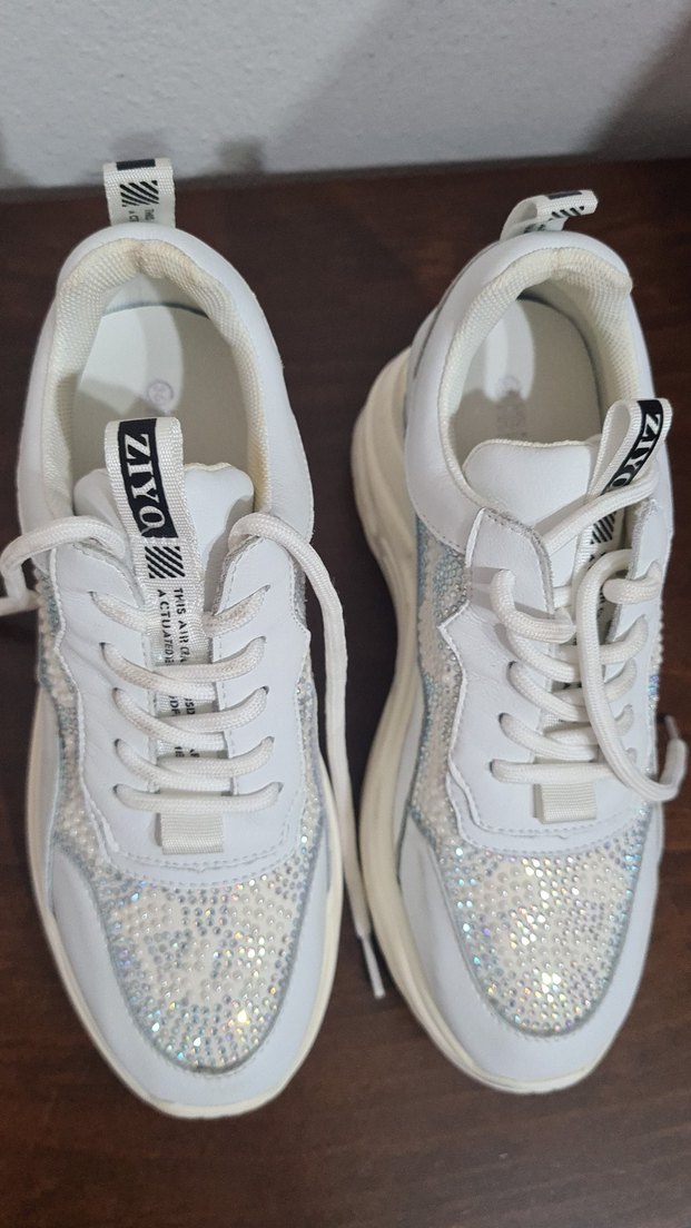 Beyaz Yılan Desenli Platform Spor Ayakkabı - Görsel 3