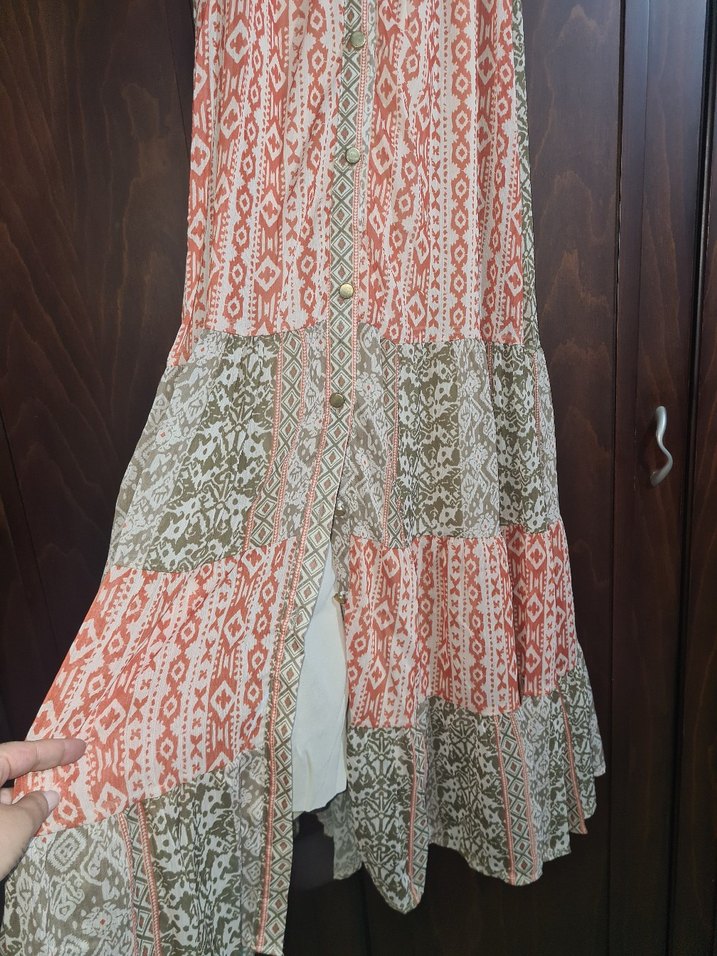 Bohem Çok Renkli Uzun Askısız Elbise - Görsel 2