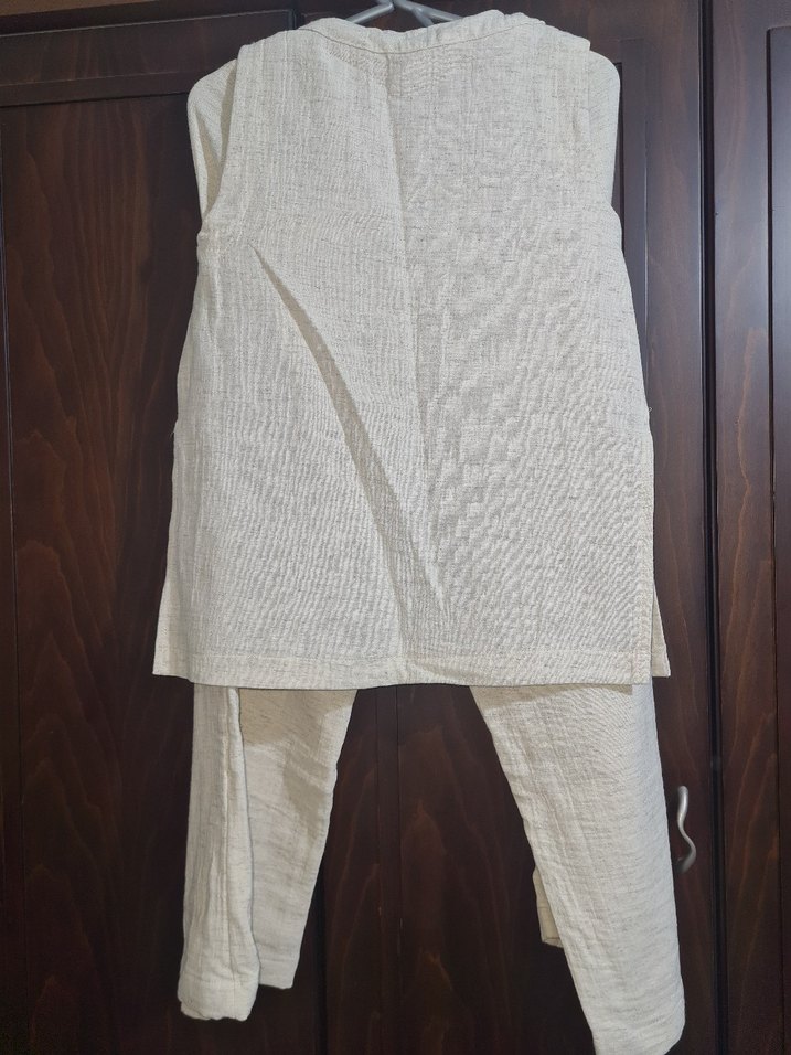 Düğmeli Beyaz Keten Kadın Alt Üst Takım - Görsel 4