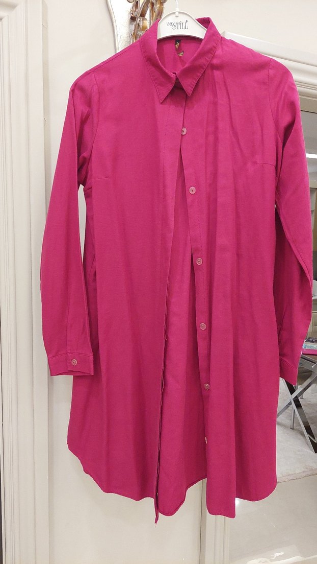 Düğmeli Pembe Uzun Hamile Tunik - Görsel 3