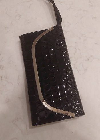 Kroko Desenli Siyah Deri Kadın Portföy Çanta - Görsel 2